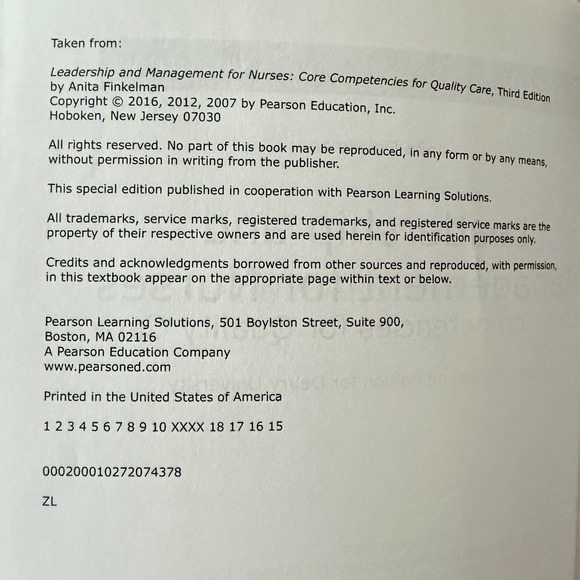 Chamberlain Txtbook Leadership Management for Nurses Core Competencies Finkelman - Picture 8 of 10